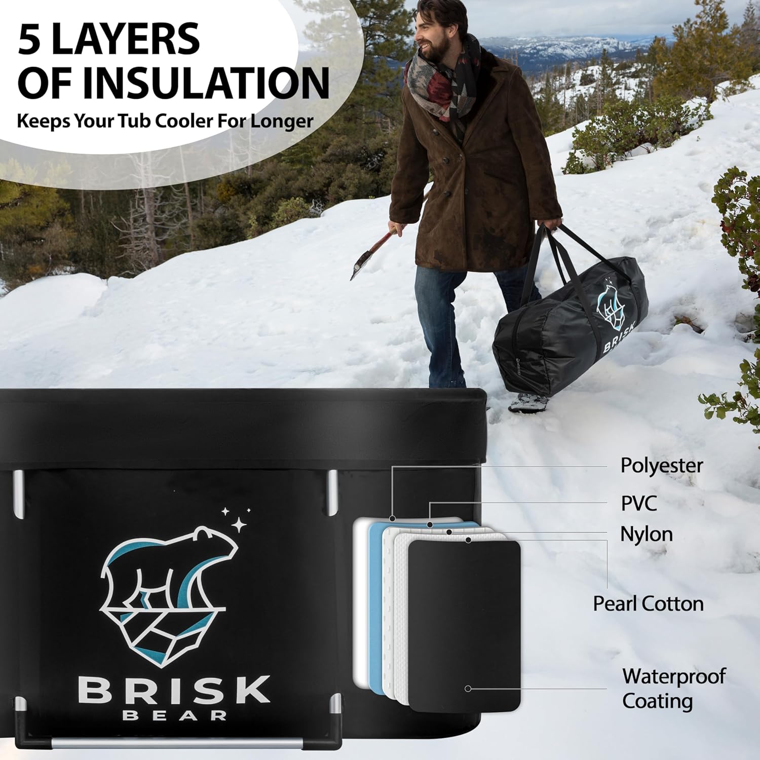 Brisk Bear XL Oval Ice Bath Tub – Extra-Large Cold Plunge for Athletes, Includes Cover, Digital Timer, Recovery & Muscle Soothing, Black