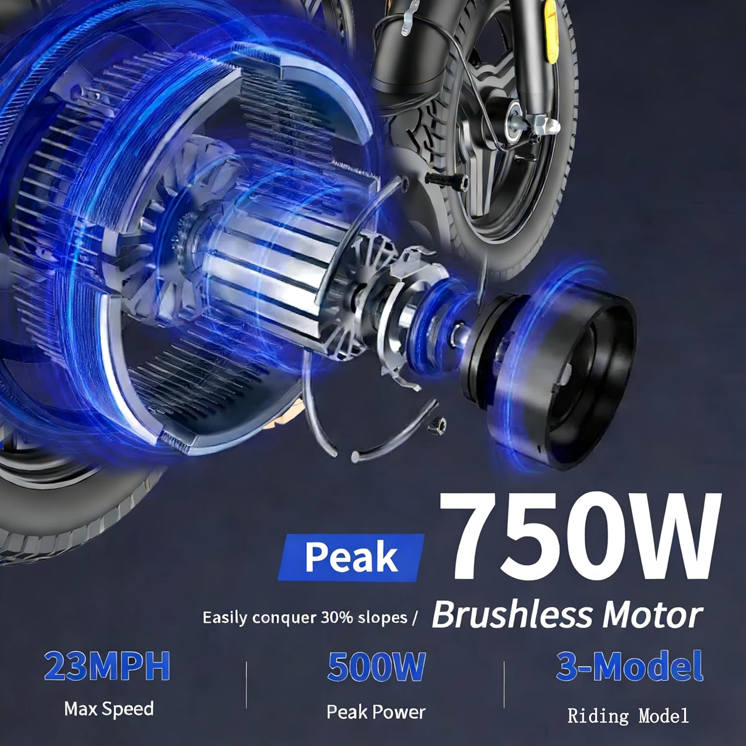 14" Folding Electric Bike for Adults & Teens – 750W Peak Motor, 23MPH, 48V 12Ah Battery, 35-Mile PAS Range, Foldable E-Bike