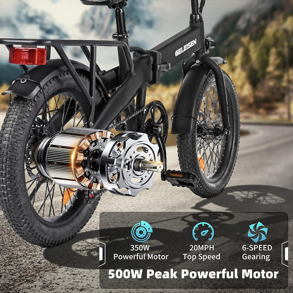 20"×3.0 Folding Electric Bike for Adults – Fat Tire E-Bike, 374.4Wh Battery, 20MPH, LCD Display, 6-Speed, Electric Cargo Bike, Fits 5'0"+