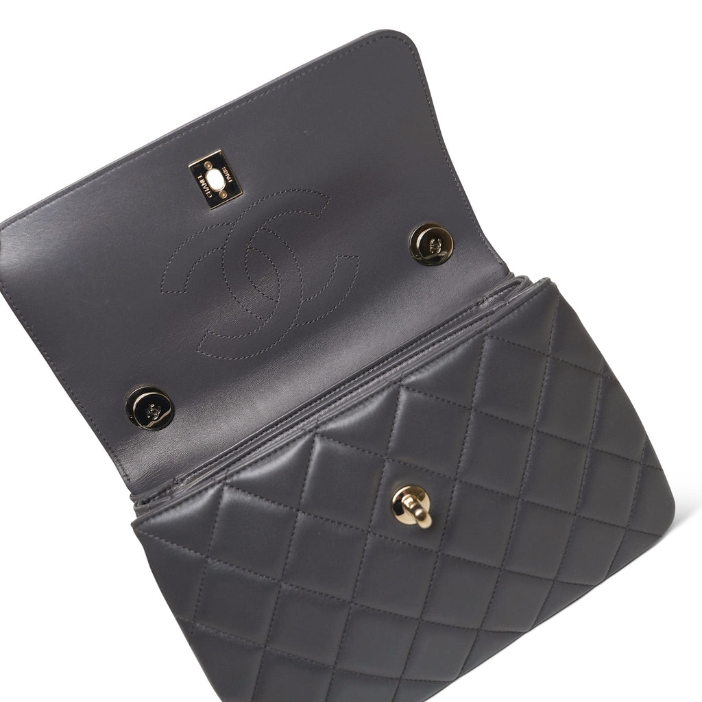 Grey Lambskin Quilted Trendy CC Small Light Gold Hardware