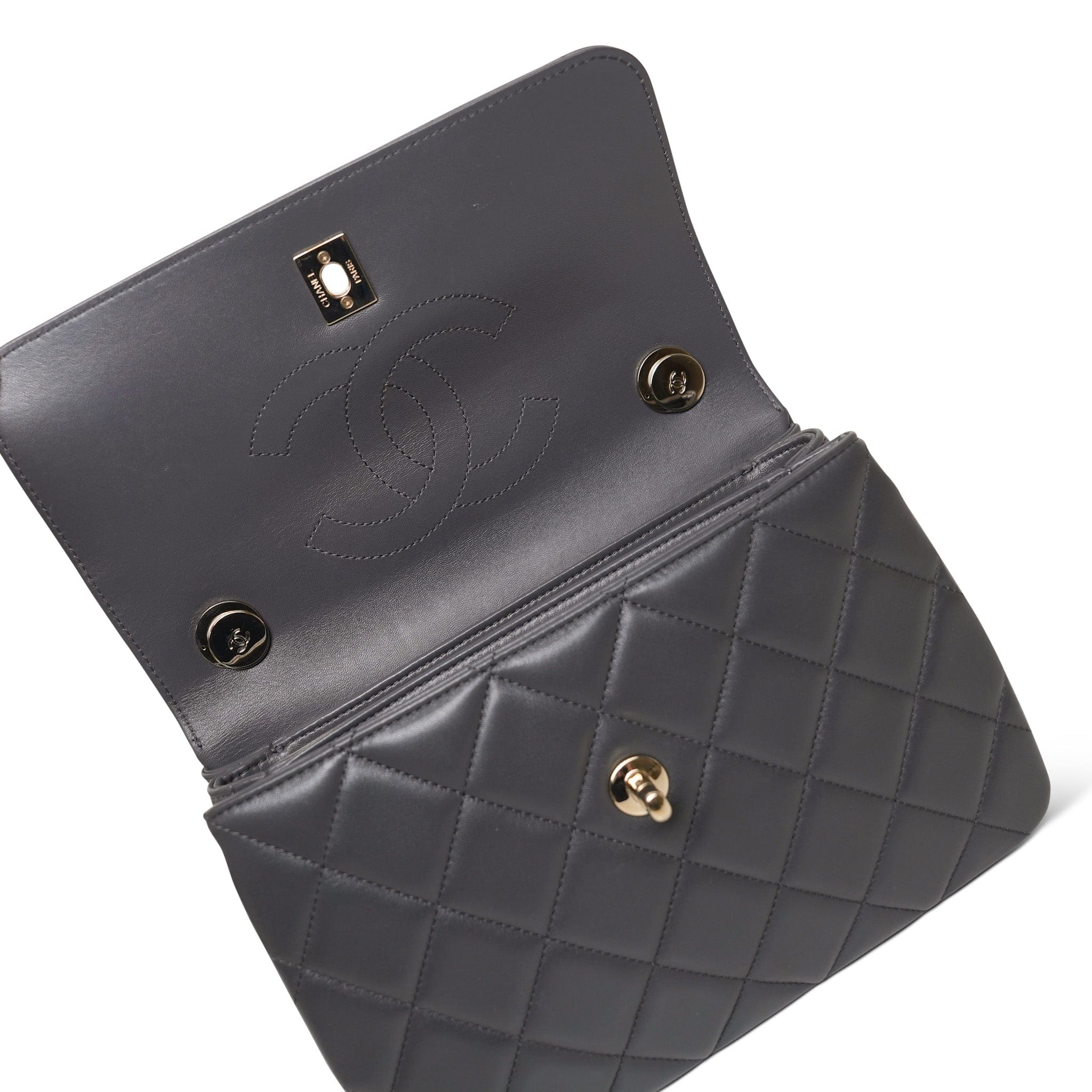 Grey Lambskin Quilted Trendy CC Small Light Gold Hardware
