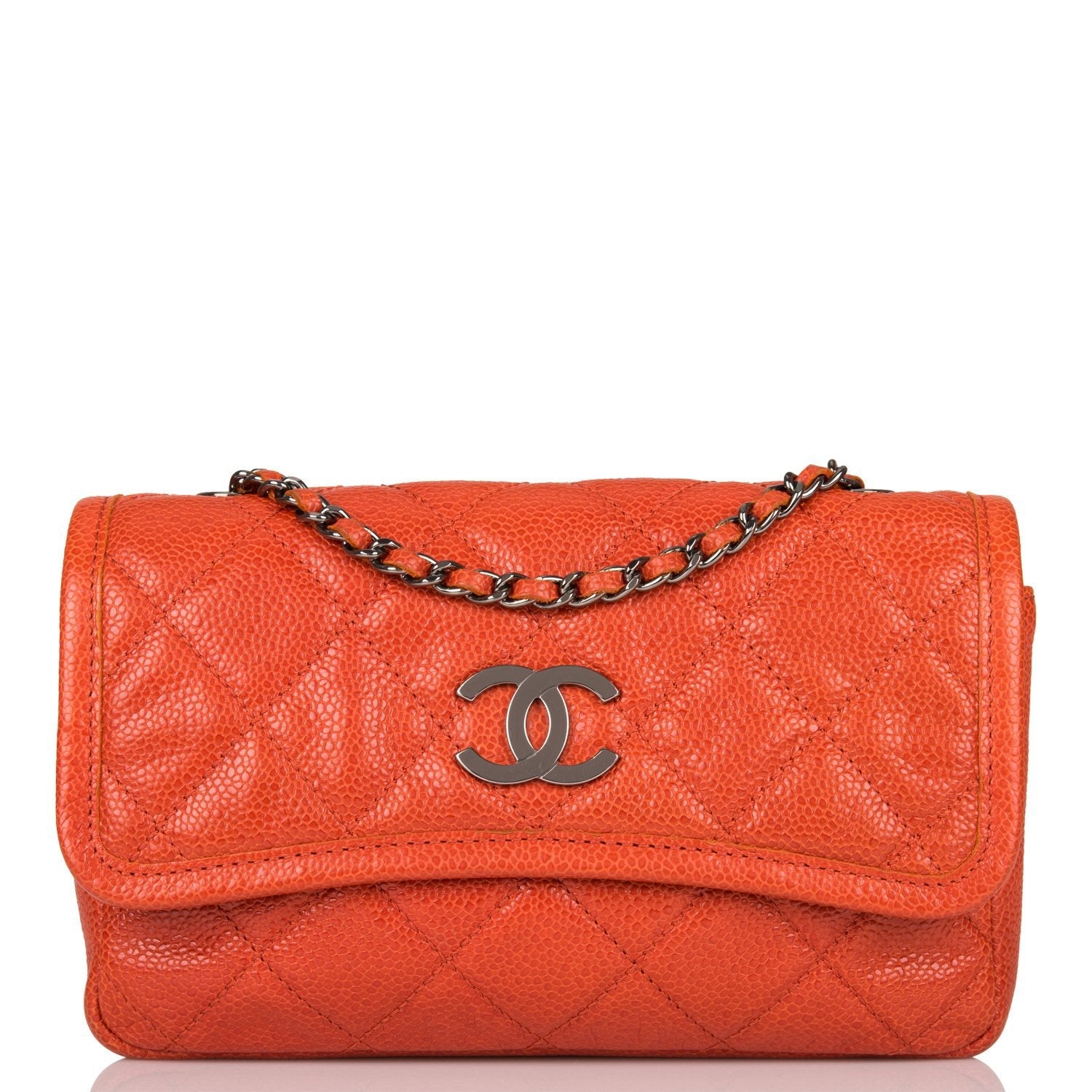 Chanel Mini Flap Bag Dark Orange Caviar Ruthenium Hardware