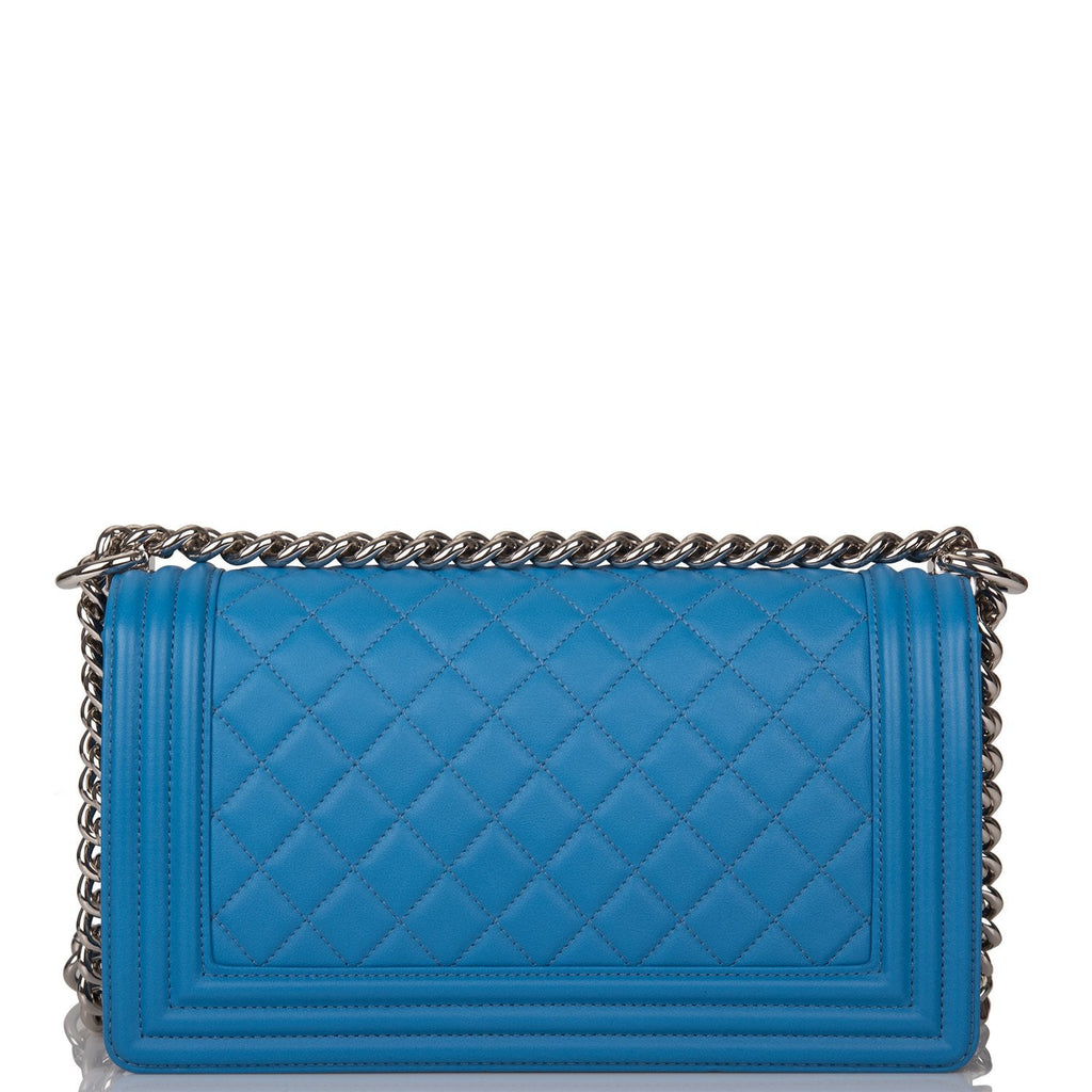 Chanel Medium Boy Bag Blue Calfskin Silver Hardware