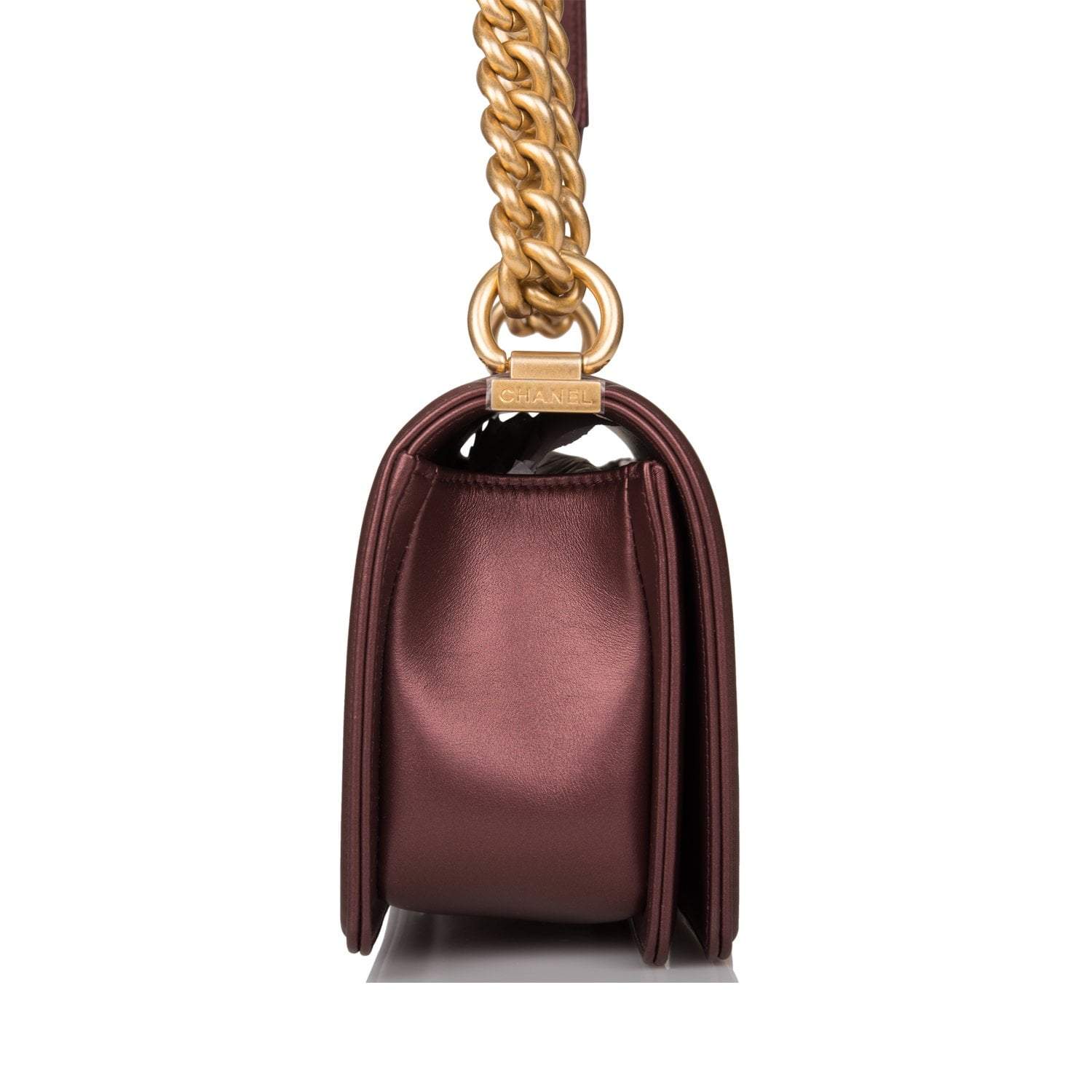Chanel Plum Metallic Quilted Calfskin Small Boy Bag Antique Gold Hardware