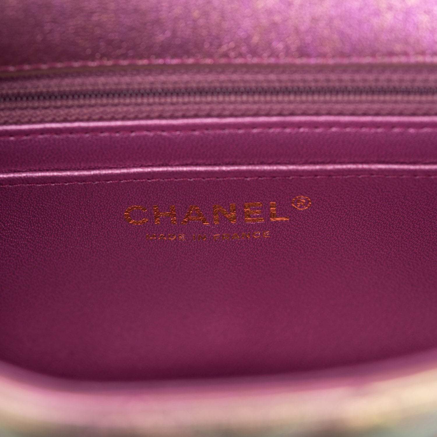 Chanel Mini Rectangular Flap Bag Purple Iridescent Lambskin Light Gold Hardware