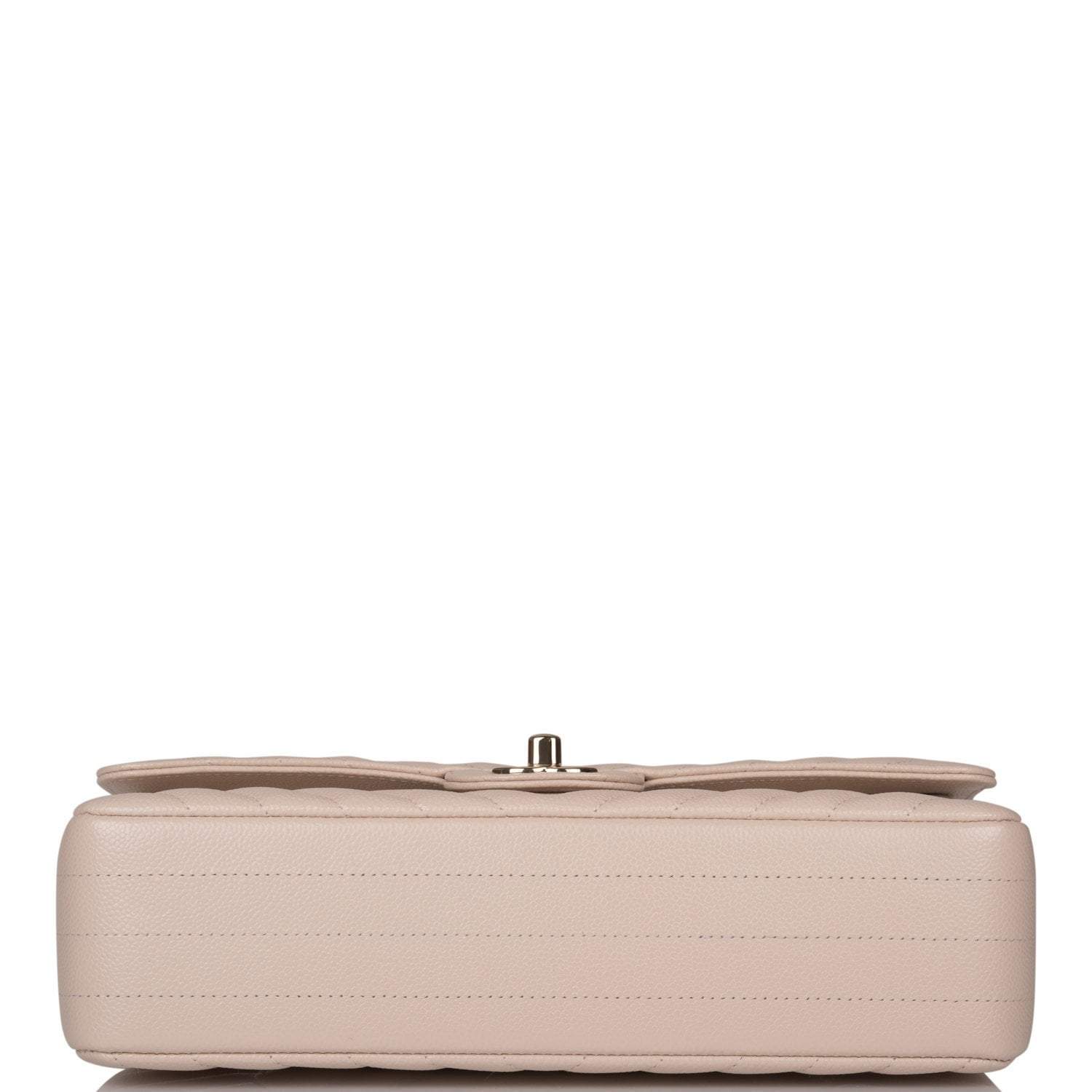 Chanel Shiny Beige Chevron Caviar Medium Classic Double Flap Bag Light Gold Hardware
