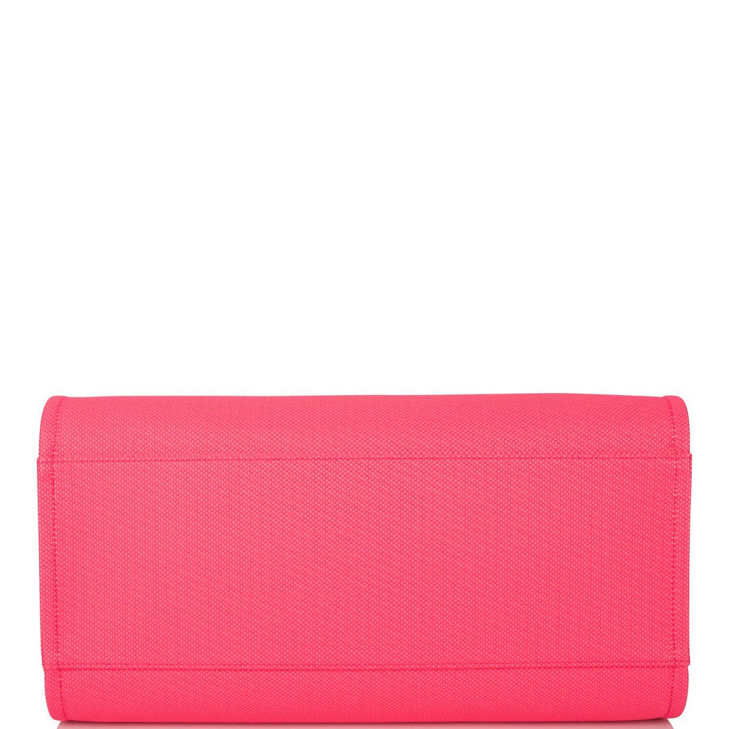 Chanel Neon Pink and Orange Mixed Fibers Large Deauville Shopping Bag Silver Hardware