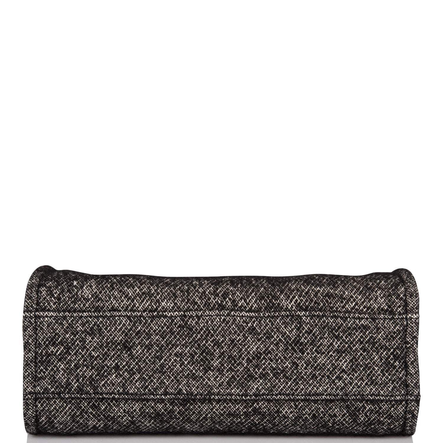 Chanel Small Deauville Shopping Bag Black Wool Silver Hardware