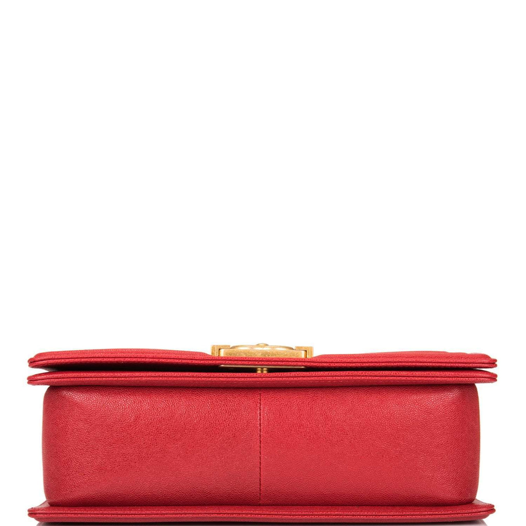 Chanel Red Quilted Caviar Medium Boy Bag Antique Gold Hardware