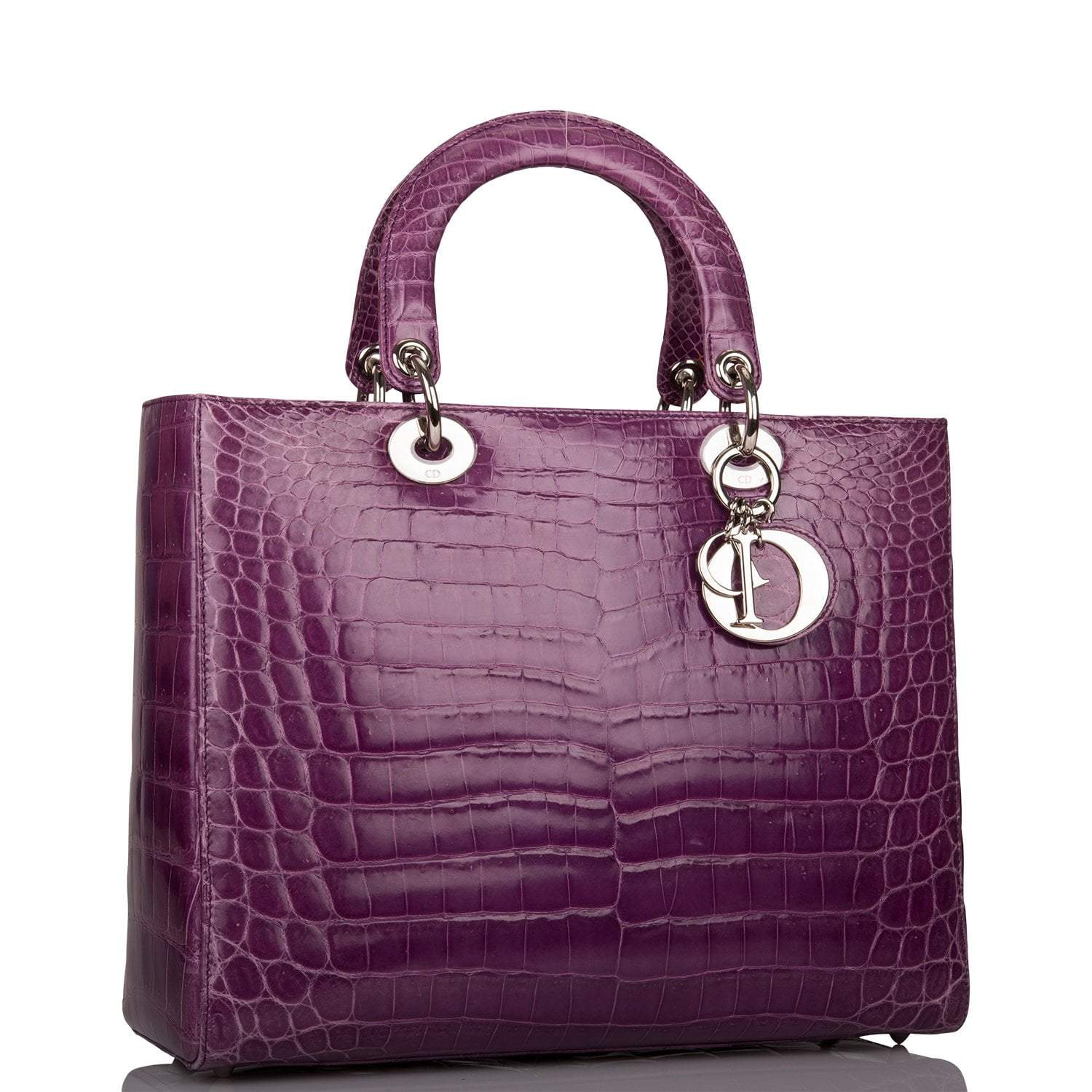 Christian Dior Purple Large Lady Dior Crocodile Tote Silver Hardware