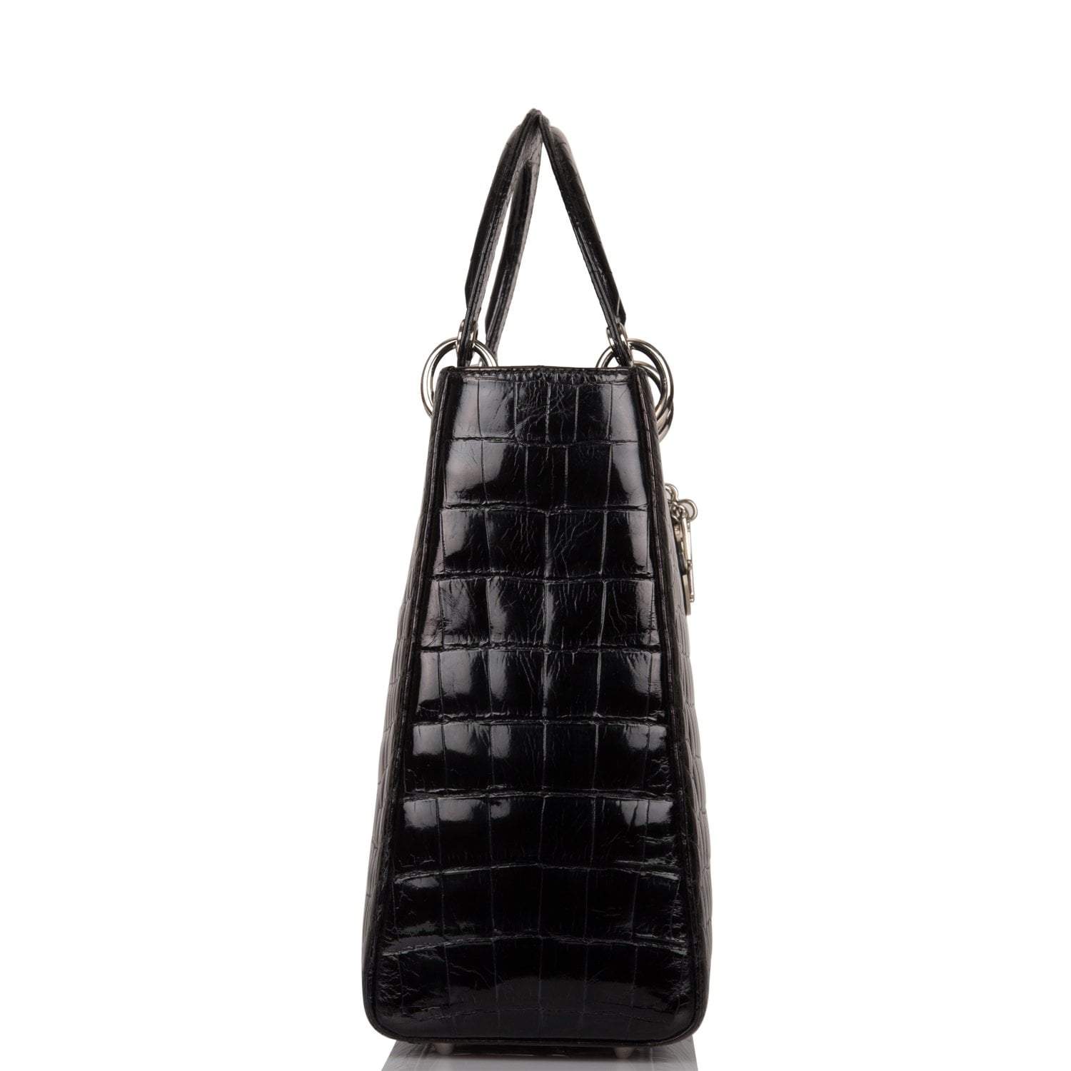 Christian Dior Black Large Lady Dior Crocodile Tote Silver Hardware