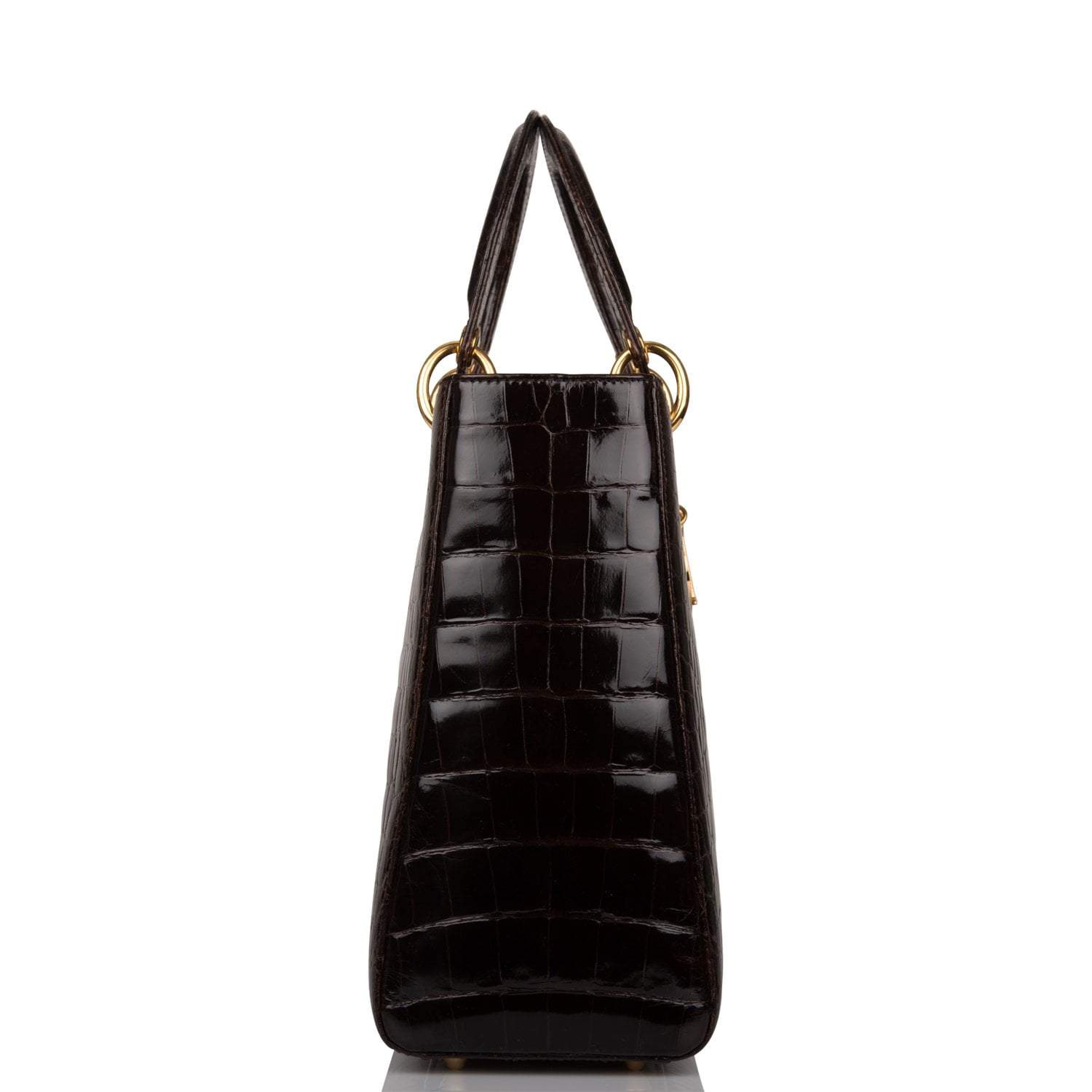Christian Dior Dark Brown Large Lady Dior Alligator Tote Gold Hardware
