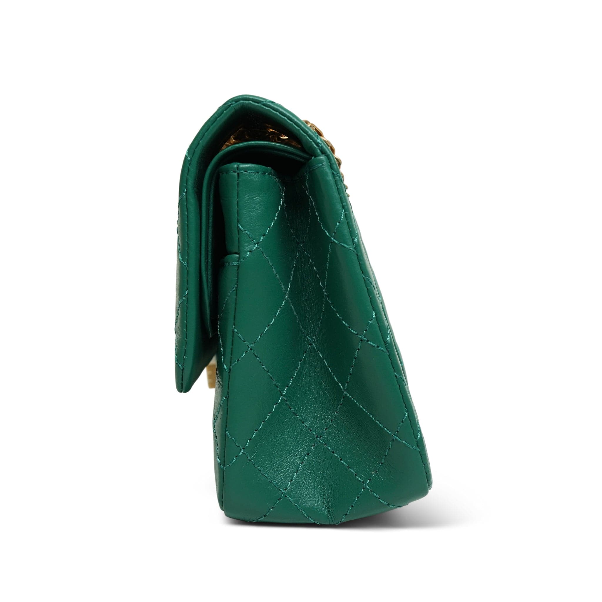 22A Green Crumpled Calfskin Quilted Reissue 2.55 225 Aged Gold Hardware