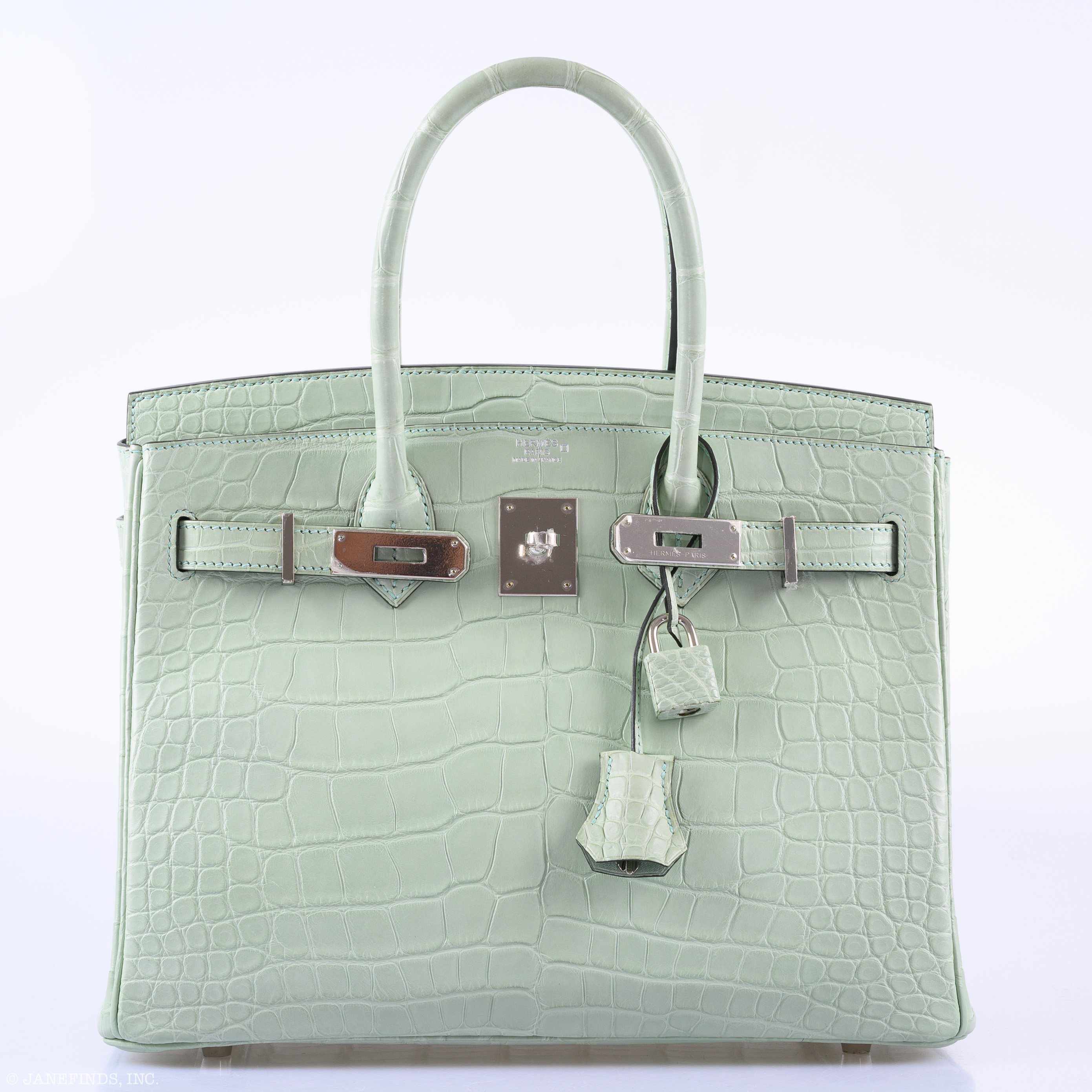 Hermes Birkin 30 Vert D'Eau Matte Alligator Palladium Hardware - 2019, D