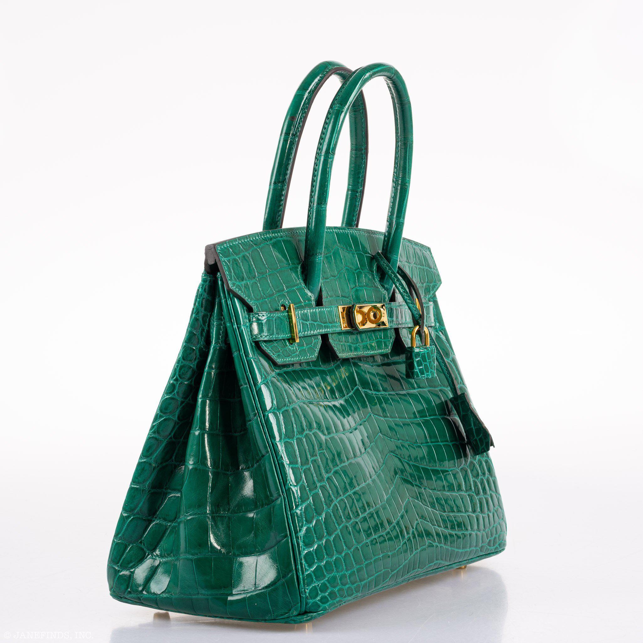 Hermes Birkin 30 Vert Emerald Niloticus Crocodile Gold Hardware - 2019, D