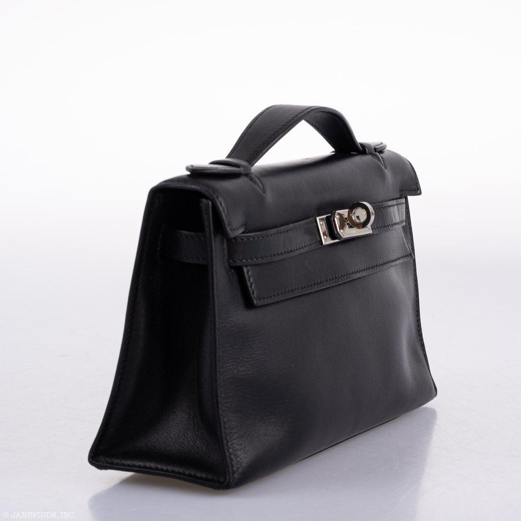 Hermes Kelly Mini Pochette Black Swift with Palladium Hardware - 2004, H Square