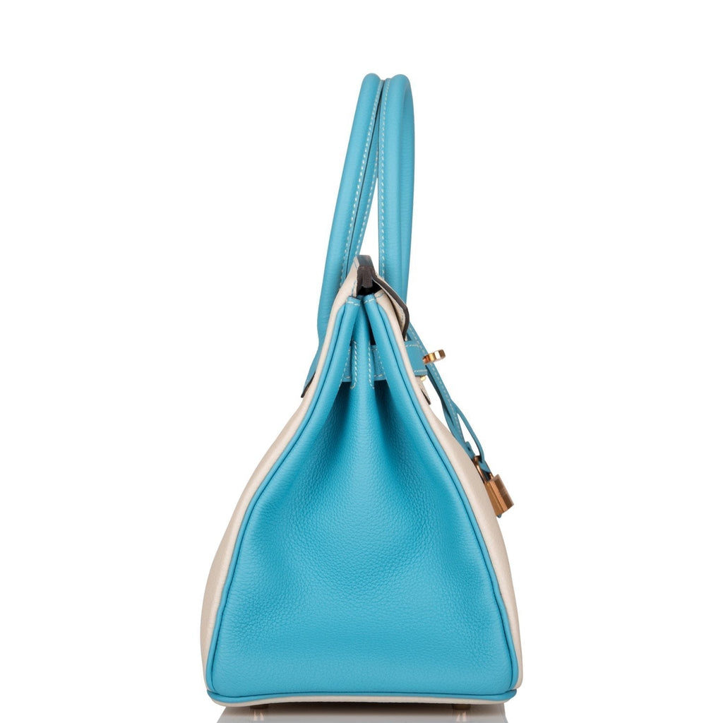 Hermes Birkin 30cm Bi-Color Craie and Bleu Atoll Togo  Rose Gold Hardware
