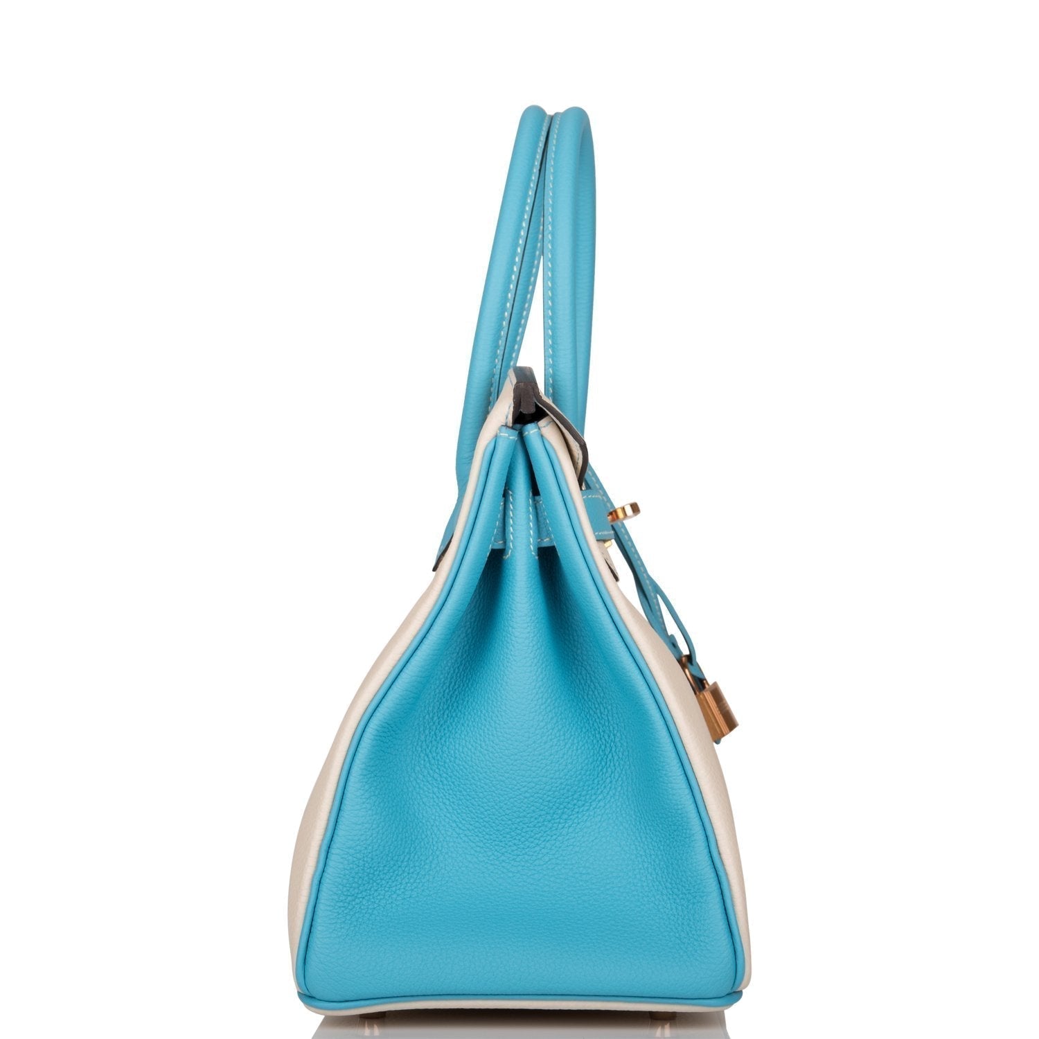 Hermes Birkin 30cm Bi-Color Craie and Bleu Atoll Togo  Rose Gold Hardware