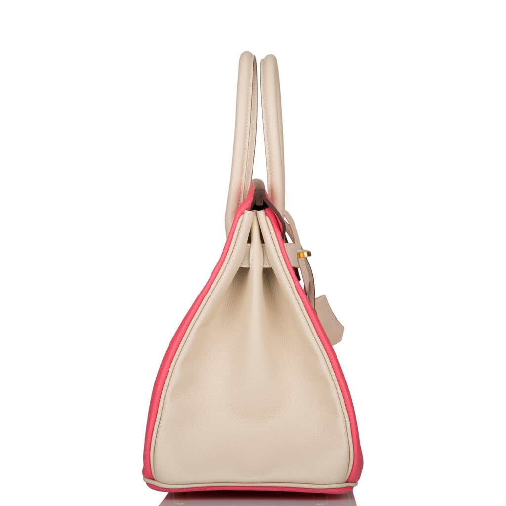 Hermes Birkin 30cm Bi-Color Craie and Rose Azalee Epsom Brushed Gold Hardware
