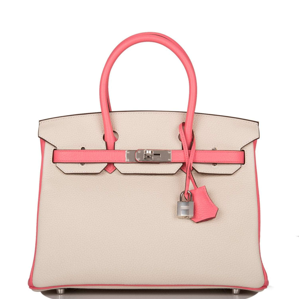 Hermes Birkin 30cm Bi-Color Craie and Rose Lipstick Clemence  Palladium Hardware