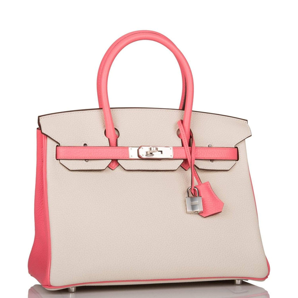 Hermes Birkin 30cm Bi-Color Craie and Rose Lipstick Clemence  Palladium Hardware