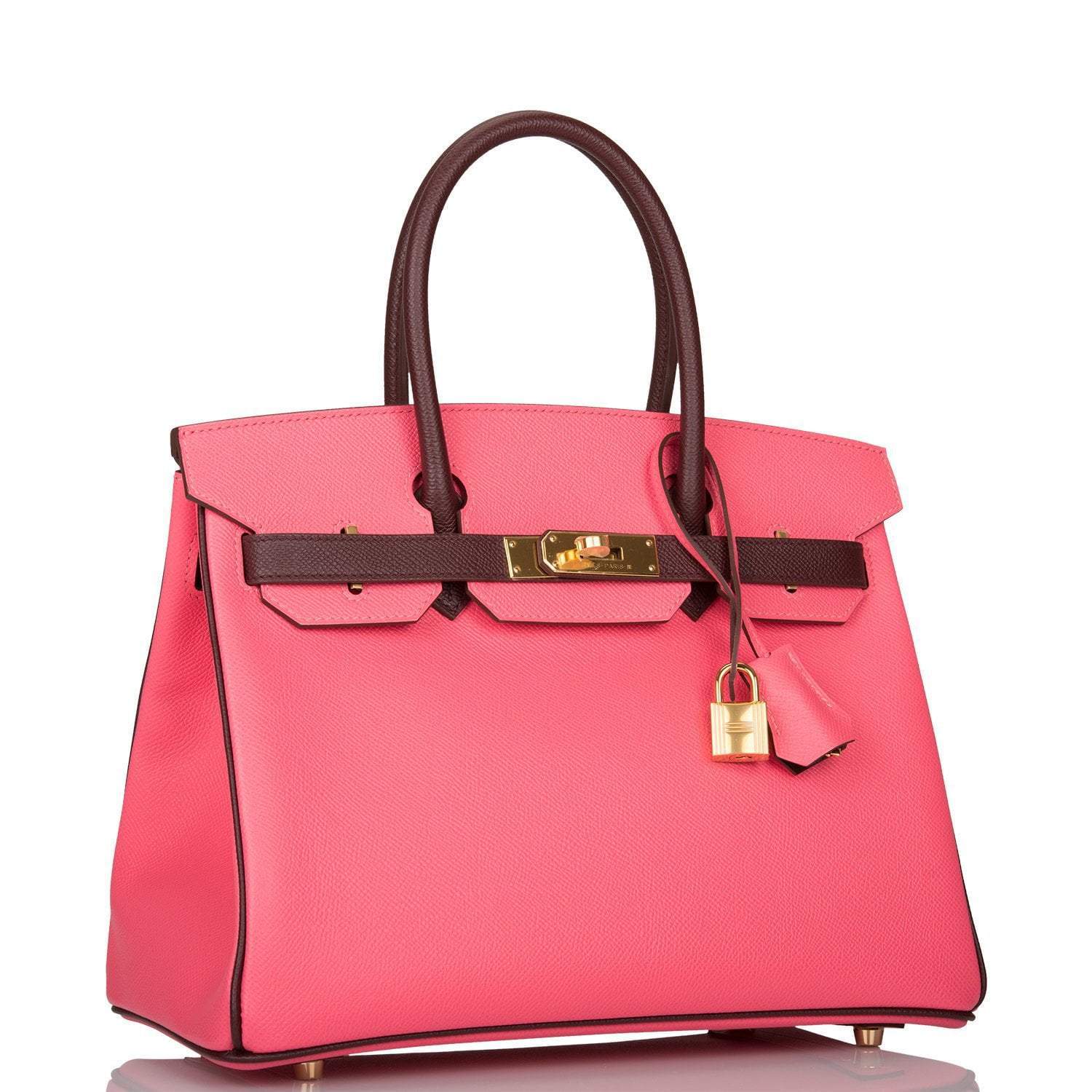 Hermes Birkin 30cm Bi-Color Rose Azalee and Bordeaux Epsom Gold Hardware