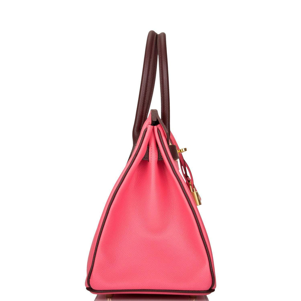 Hermes Birkin 30cm Bi-Color Rose Azalee and Bordeaux Epsom Gold Hardware