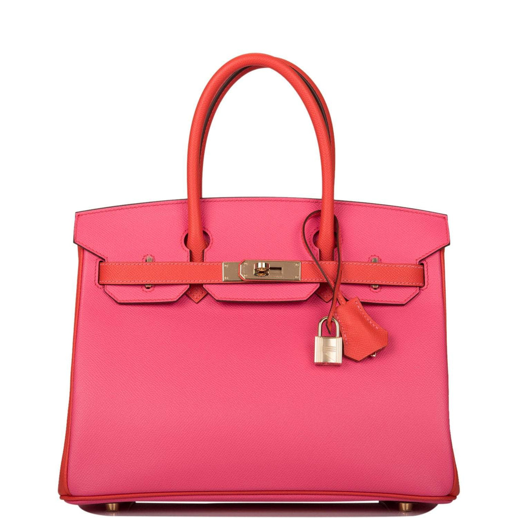 Hermes Birkin 30cm Bi-Color Rose Azalee and Feu Epsom Permabrass Hardware