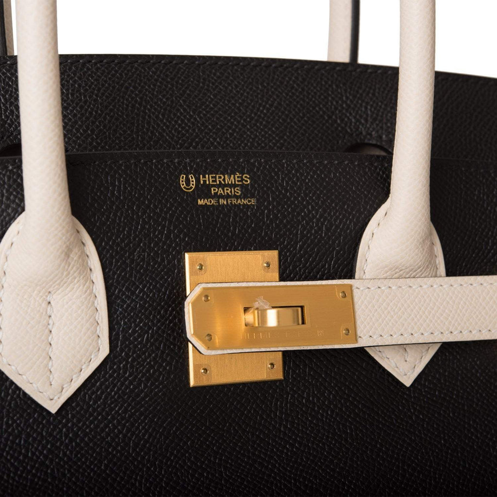 Hermes Birkin 30cm Brushed Gold Hardware Bi-Color Black and Craie Epsom