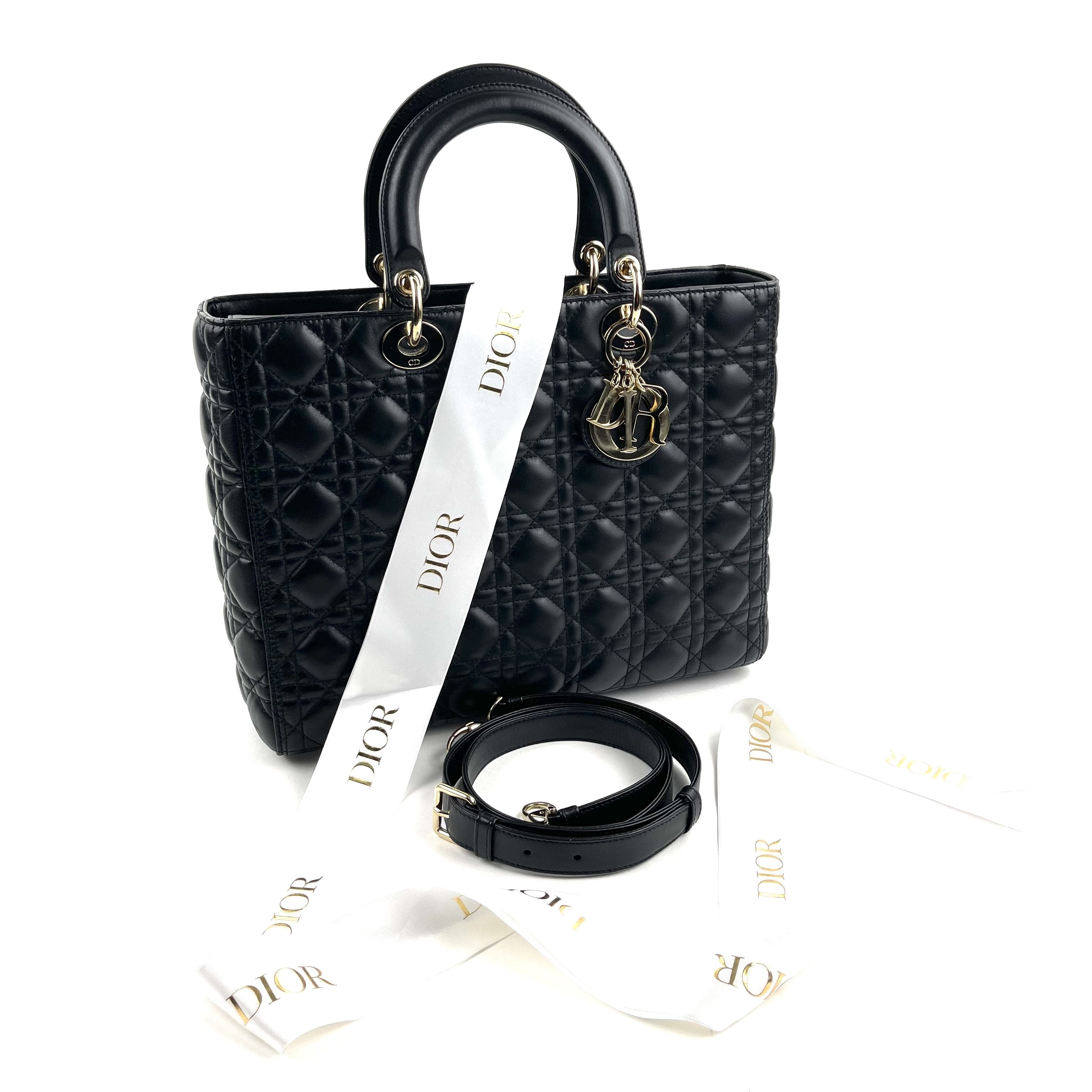 CHRISTIAN DIOR Large Cannage Lady Dior w/ Strap