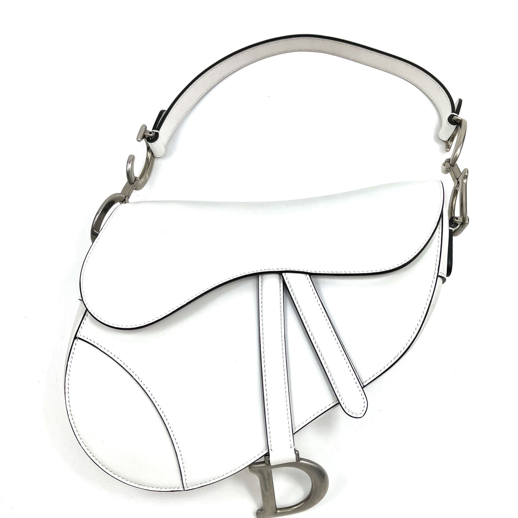 CHRISTIAN DIOR White Leather Saddle Bag