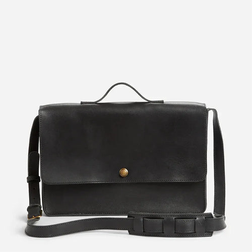 Austin Black Leather Messenger Bag with Compact Work Design - Fold Peaks