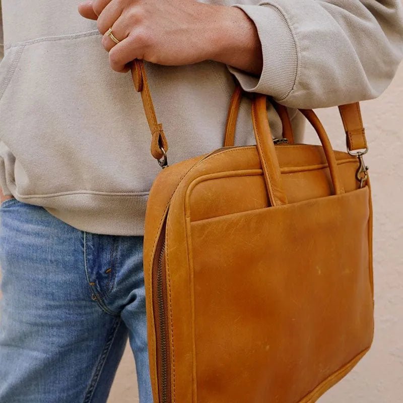 Brentwood Structured Leather Work Bag with Professional Carry Design - Fold Peaks
