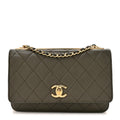 Lambskin Quilted Trendy CC Wallet On Chain WOC Green