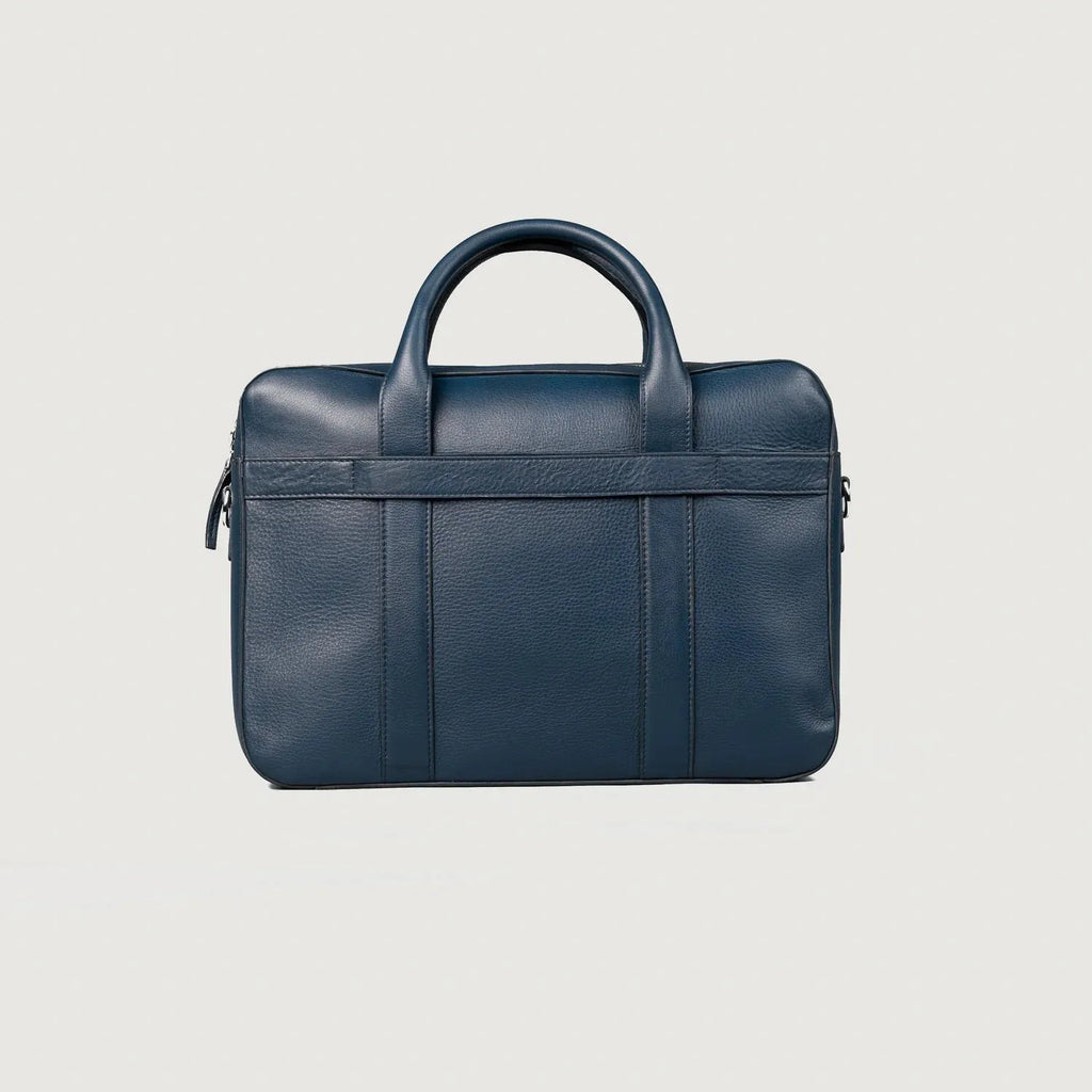 Captain Midnight Blue Leather Briefcase with Structured Carry Design - Fold Peaks