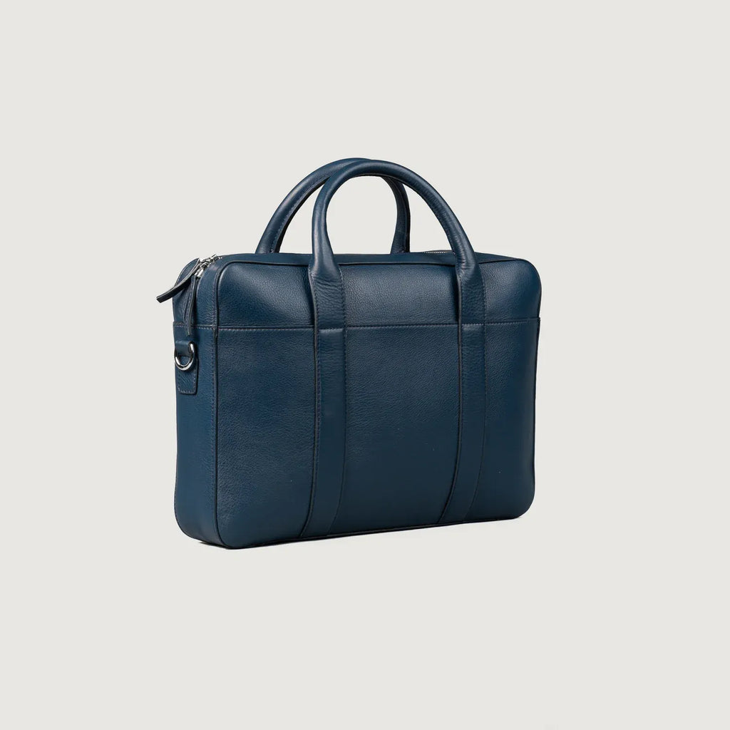 Captain Midnight Blue Leather Briefcase with Structured Carry Design - Fold Peaks
