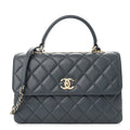 Lambskin Quilted Medium Trendy CC Flap Dual Handle Bag Dark Grey