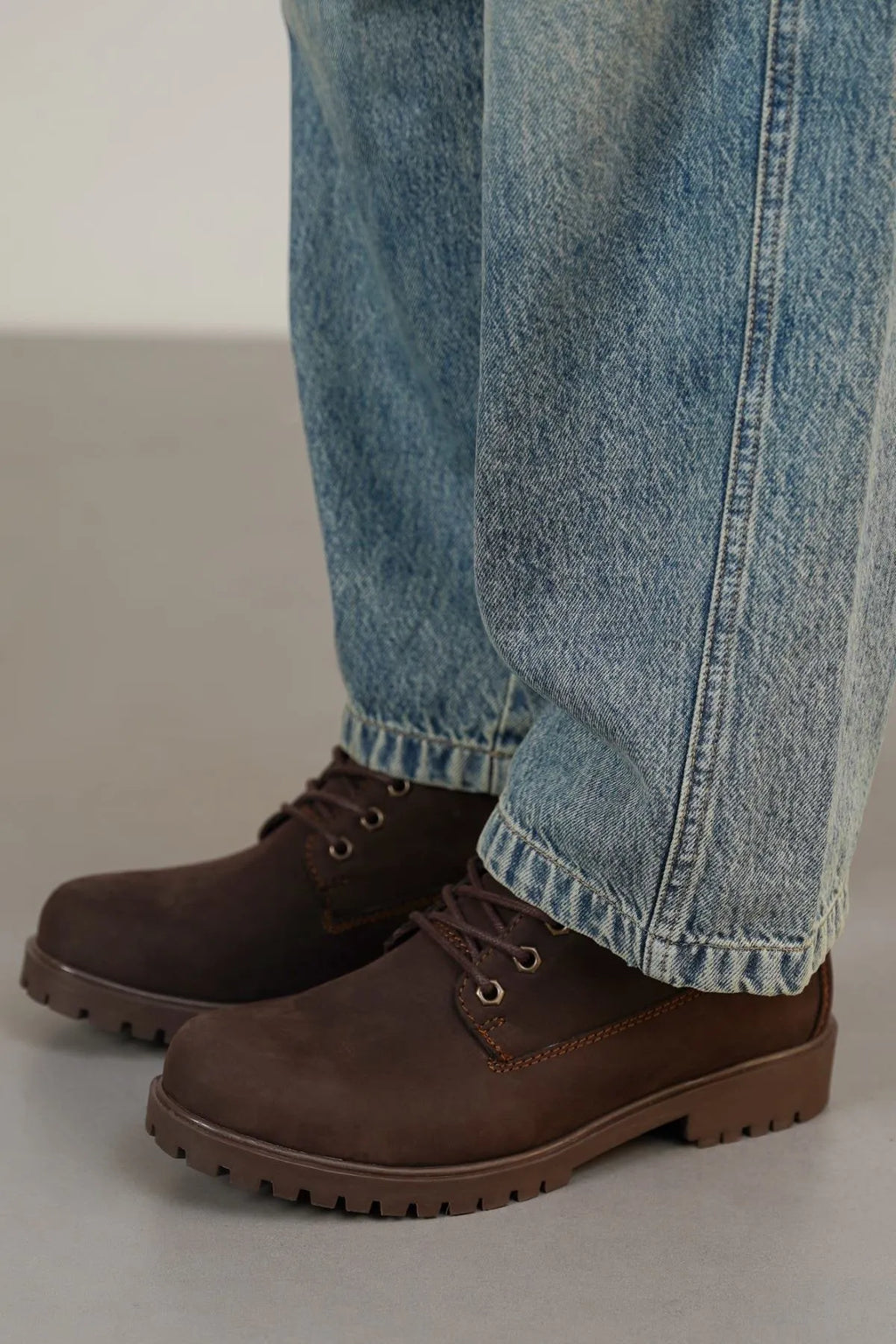 Dark Brown Leather Lace - Up Boots - Fold Peaks