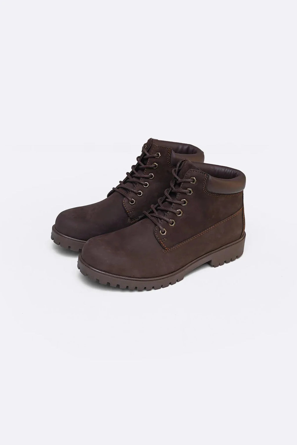 Dark Brown Leather Lace - Up Boots - Fold Peaks