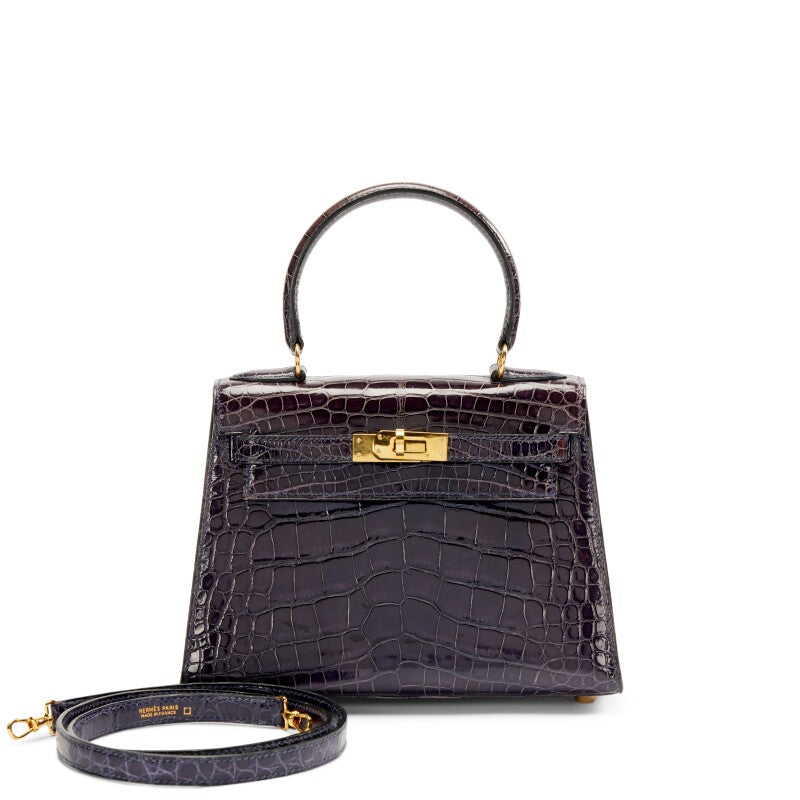 Vintage Bleu Sapphire Shiny alligator Mini Kelly 20 Gold Hardware, 1993