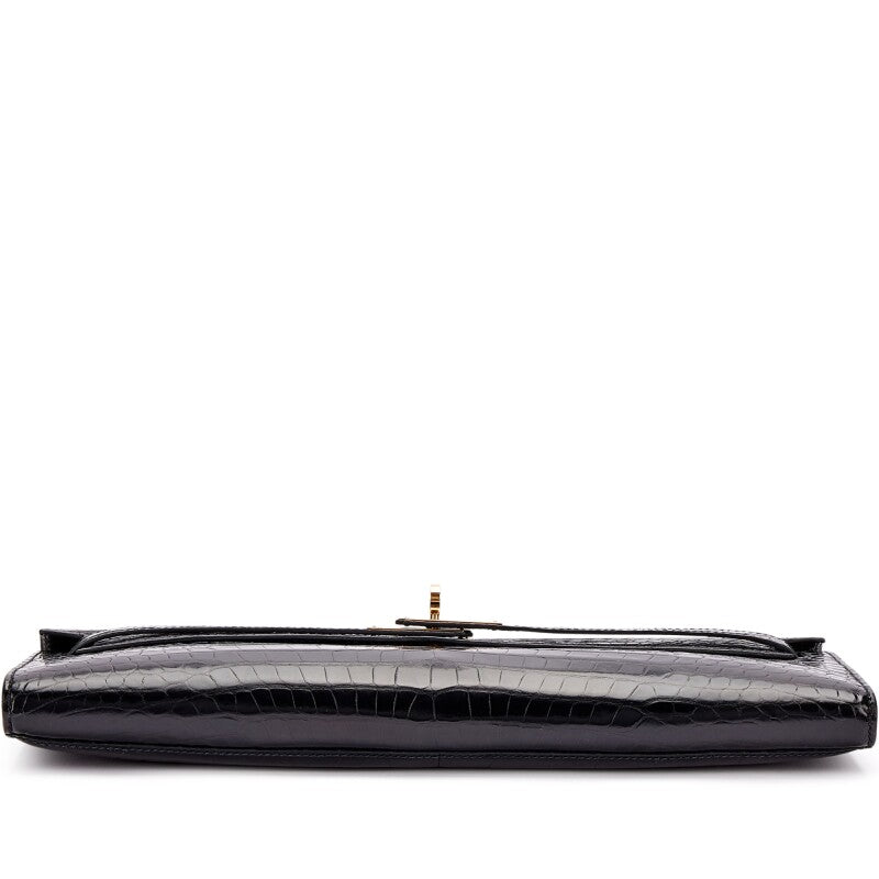Black Shiny Porosus Crocodile Kelly Cut Gold Hardware, 2015