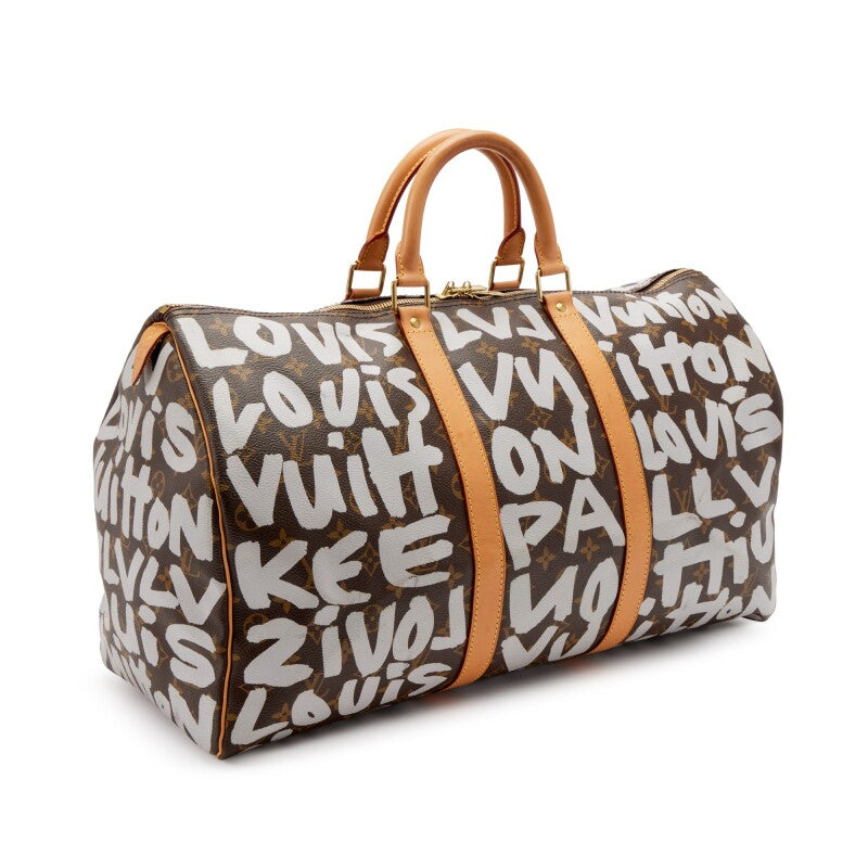 Stephen Sprouse Grey and Brown Monogram Graffiti Coated Canvas Keepall 50 Gold Hardware, 2001