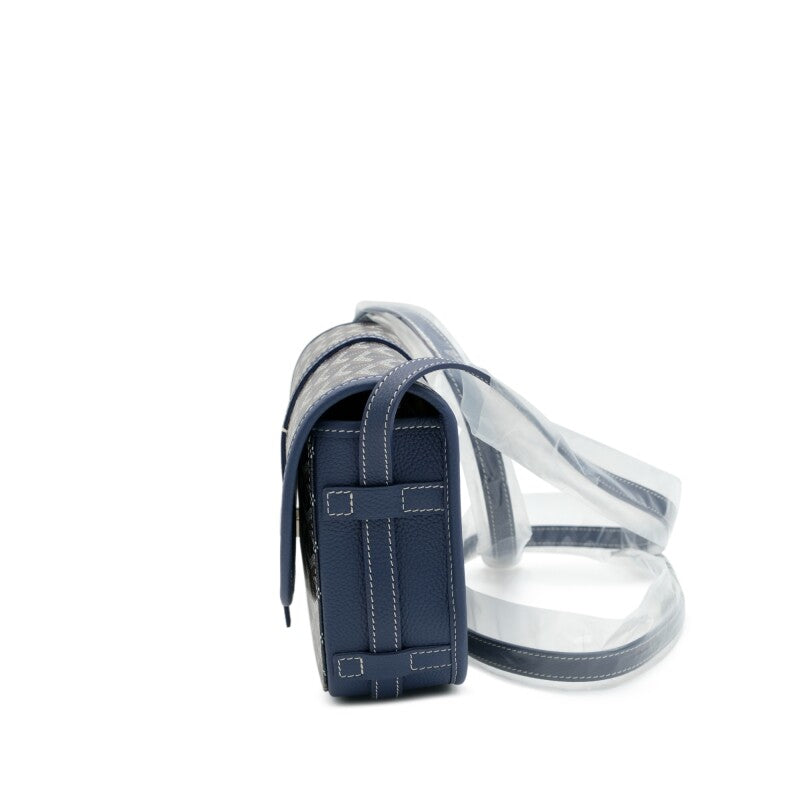 Navy Blue Goyardine Canvas and Decize Taurillon Belvedere PM Bag Silver Hardware