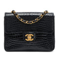 Vintage Black Alligator Mini Square Classic Flap Bag Gold Hardware, 1994-1996