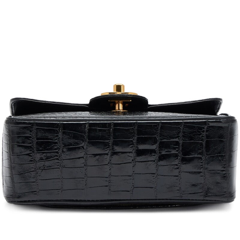 Vintage Black Alligator Mini Square Classic Flap Bag Gold Hardware, 1994-1996