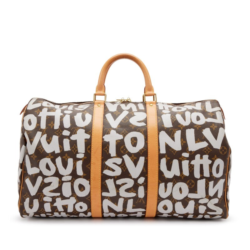 Stephen Sprouse Grey and Brown Monogram Graffiti Coated Canvas Keepall 50 Gold Hardware, 2001
