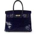 Bleu Marine Shiny Crocodile Porosus Birkin 30 Palladium Hardware, 2002