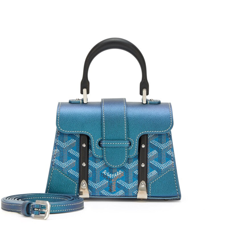 Pearly Blue Goyardine Canvas and Chevroches Calfskin Saïgon Structuré Nano Bag Silver Hardware, 2024
