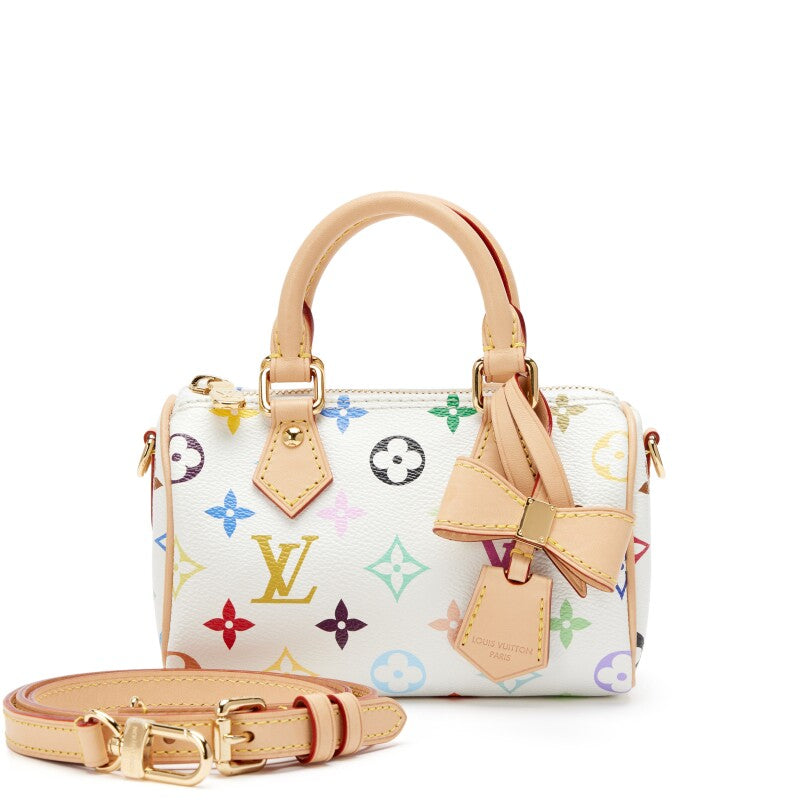 Takashi Murakami White Multicolore Monogram Coated Canvas Nano Speedy Gold Hardware, 2025
