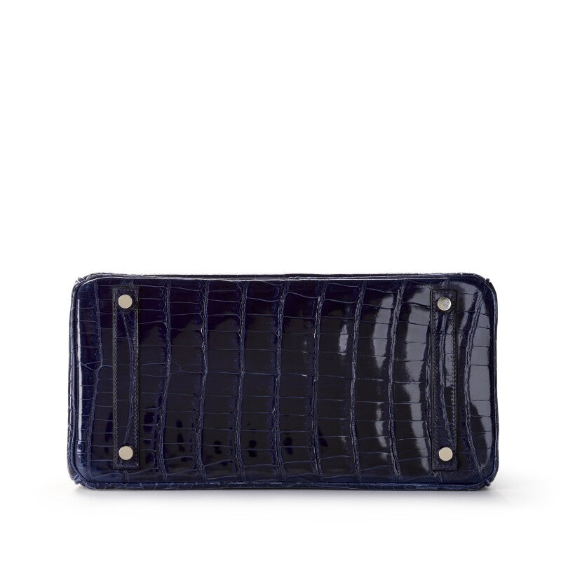 Bleu Marine Shiny Crocodile Porosus Birkin 30 Palladium Hardware, 2002